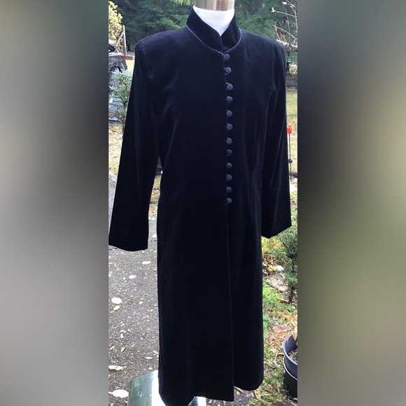 JS Collections Retro Duster Velvet Button Front Coat - Picture 5 of 8